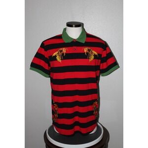 Vtg Reason Men's Polo Shirts Red & Black , Flowers ,Wasp's Short Sleeve SZ L